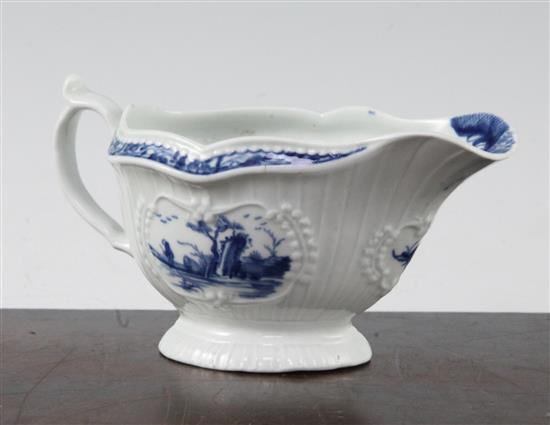 A Worcester strap fluted sauceboat, c.1760 15.5cm